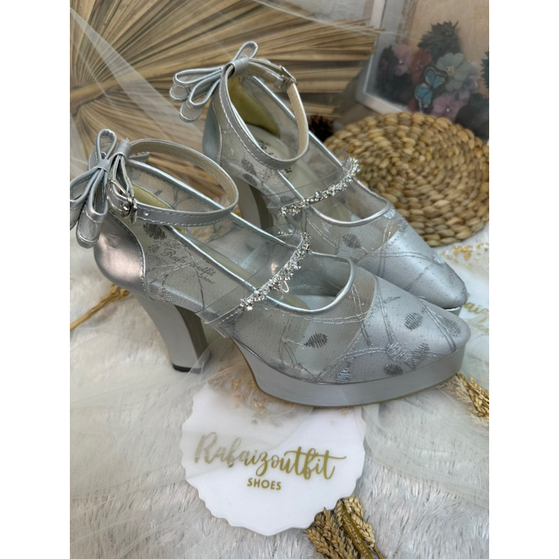 sepatu wanita Vilea silver pita 10cm platform