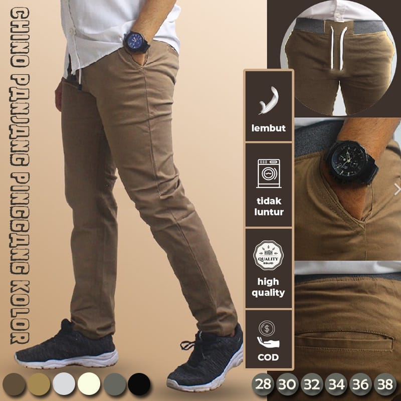 Celana chino panjang pria dewasa / celana slim fit / celana chino rib pinggang karet /celana kerja kantoran