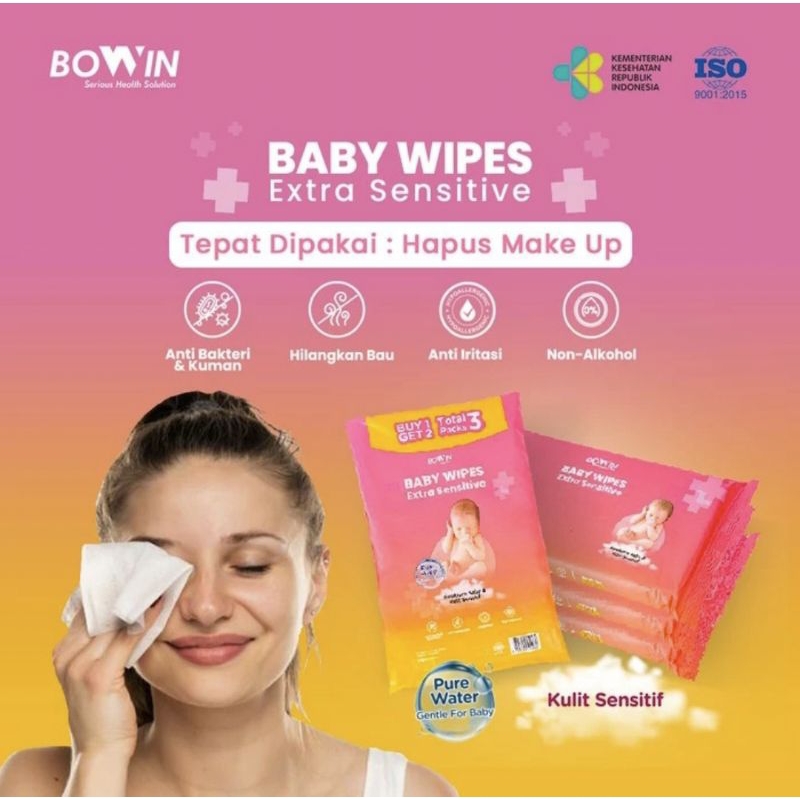 Bowin Tissue Basah PureWater Newborn &amp; Extra sensitive (1 Bag = 3 Pack)