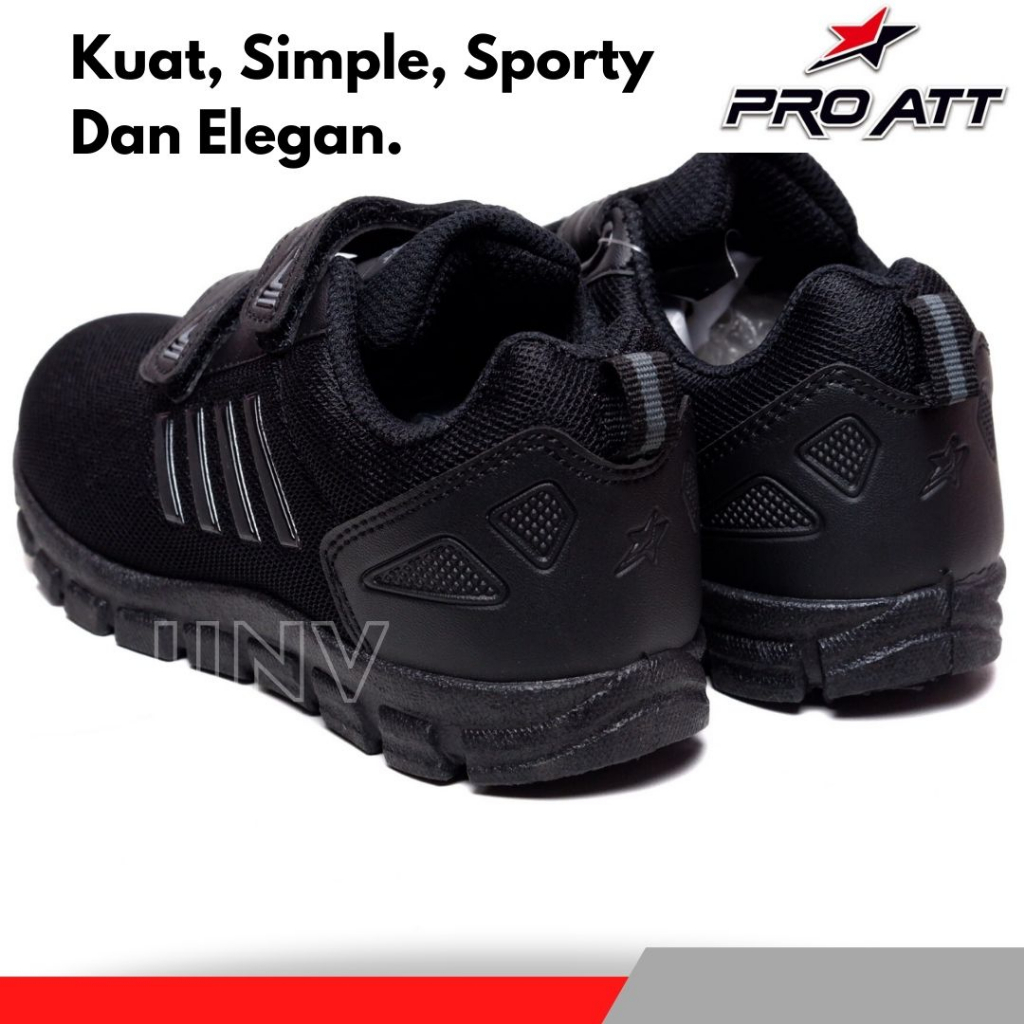 Sepatu sekolah Anak Laki Perempuan Full Hitam Polos TK SD Murah Pro Att PC 870 Perekat Sneakers Anak Cowok