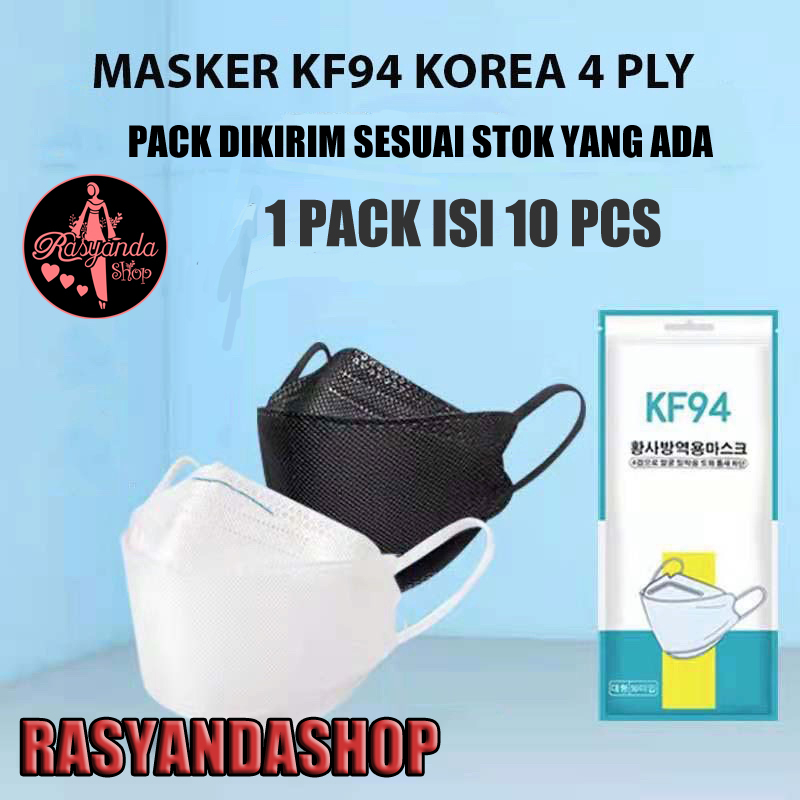 Masker KF94 Dewasa Warna Hitam Putih Abu Murah Isi 10 Pcs