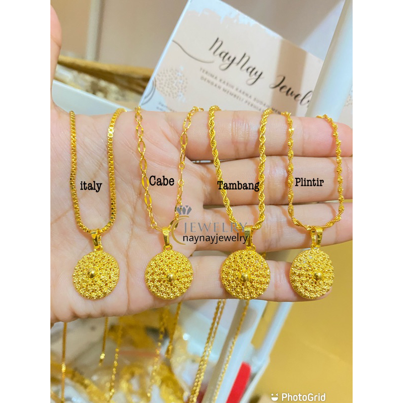 Kalung Warna 24k bulat ukir / Lapis emas