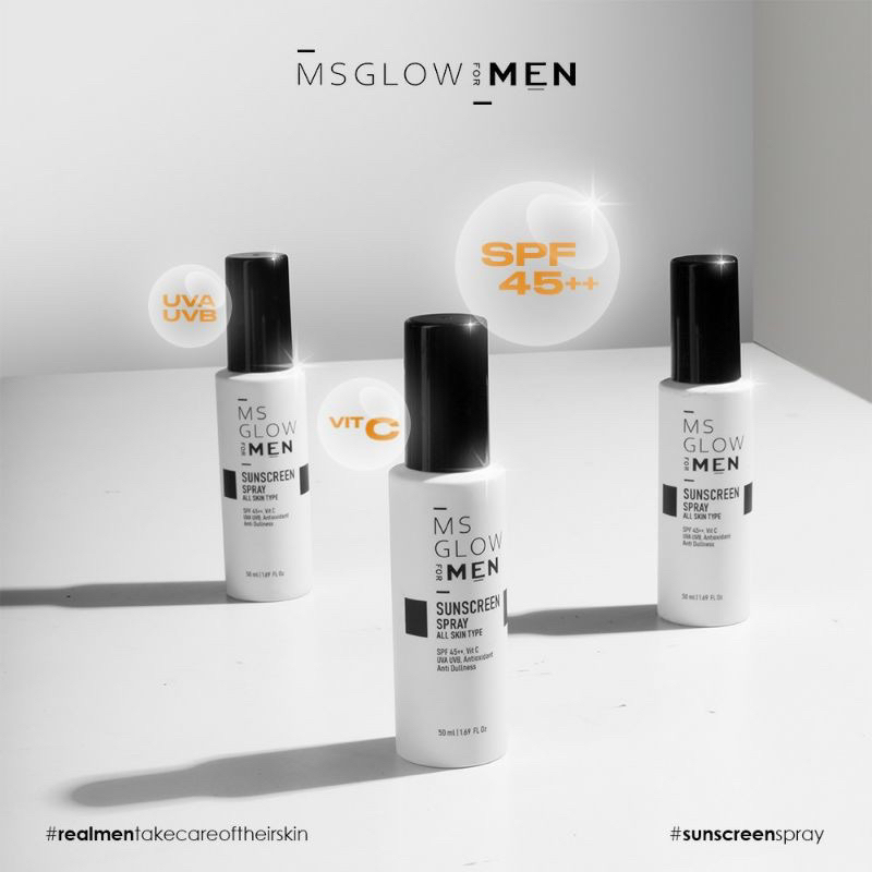 MS GLOW FOR MEN SUN SCREEN SPRAY / Sunscreen Semprot SPF 45++ Khusus Pria MSGLOW BPOM
