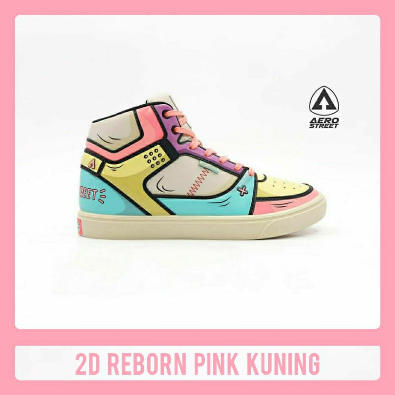 Aerostreet 2D Reborn Pink Kuning - Sepatu Sneakers Pria Wanita Aero Limited