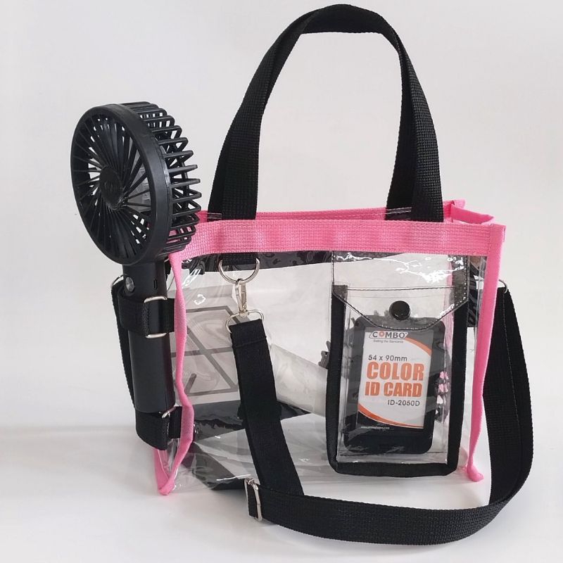 TAS SELEMPANG TRANSPARAN SLING BAG / HAND BAG PVC MIKA TEBAL BLACK PINK COLOUR
