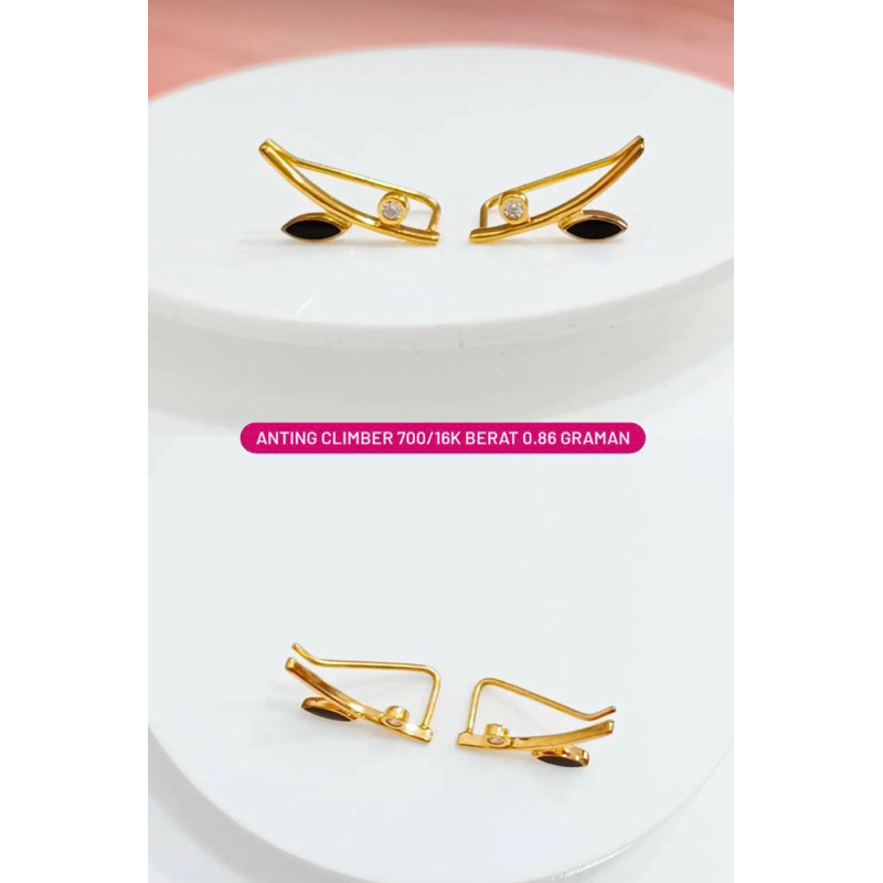 Sepasang anting jepit emas asli kadar 700 model baris
