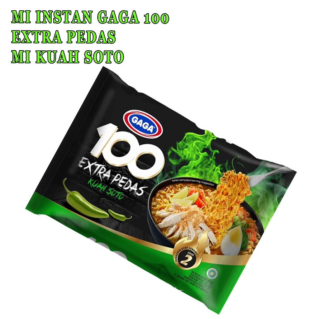 Mie Extra Pedas* Mie Instan Gaga 100* Mie Kuah Rasa Soto