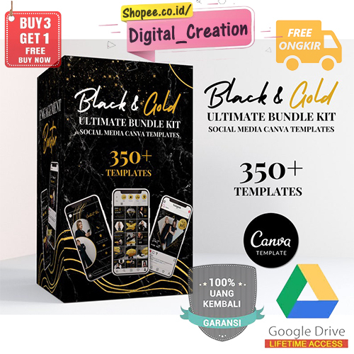 Ultimate Black &amp; Gold Branding Kit Bundle - Canva Templates