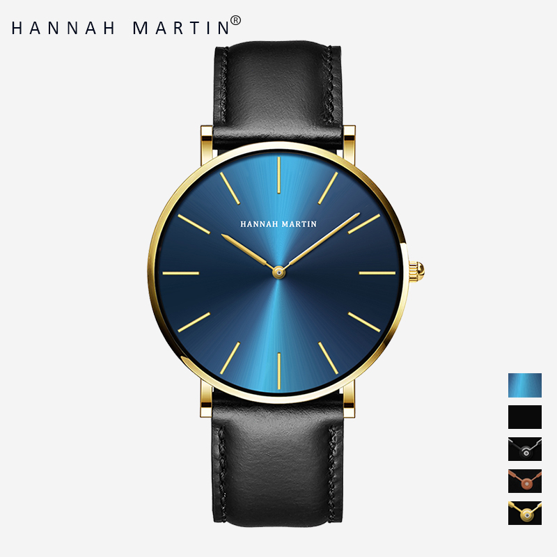 HANNAH MARTIN Jam Tangan Pria 100% Original Keren Sangat tipis Quartz COWOK Couple Kulit Anti Air Men Watch COD Laki Arloji Men Watch murah CH03+-CH03-LJJ