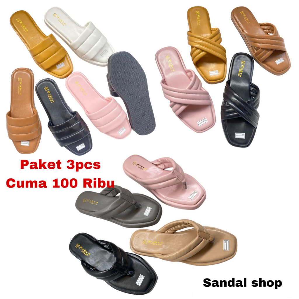 PROMO PAKET 3PCS SANDAL WANITA FLATROM BEDA-BEDA MODEL