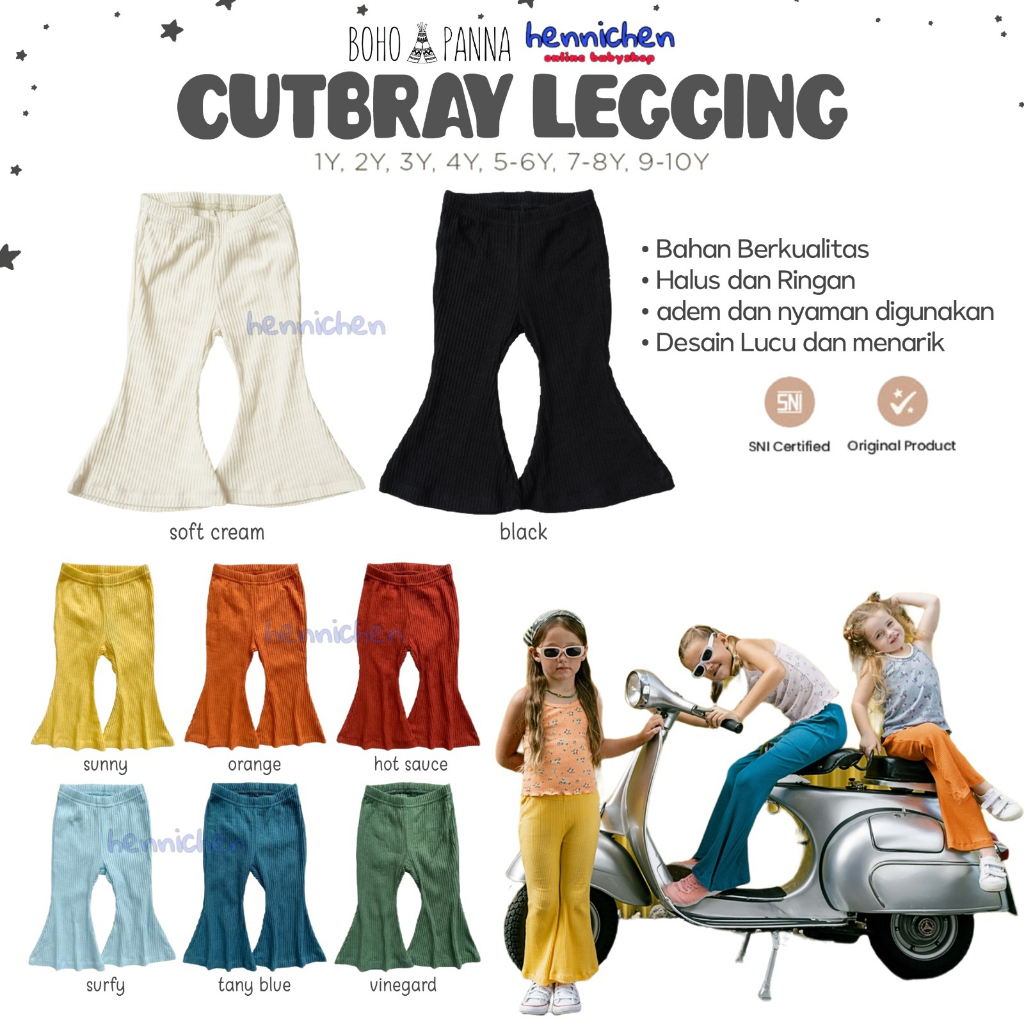 Bohopanna Cutbray Legging 1-10 Tahun Celana Panjang Kulot Renda Reeb Anak Perempuan