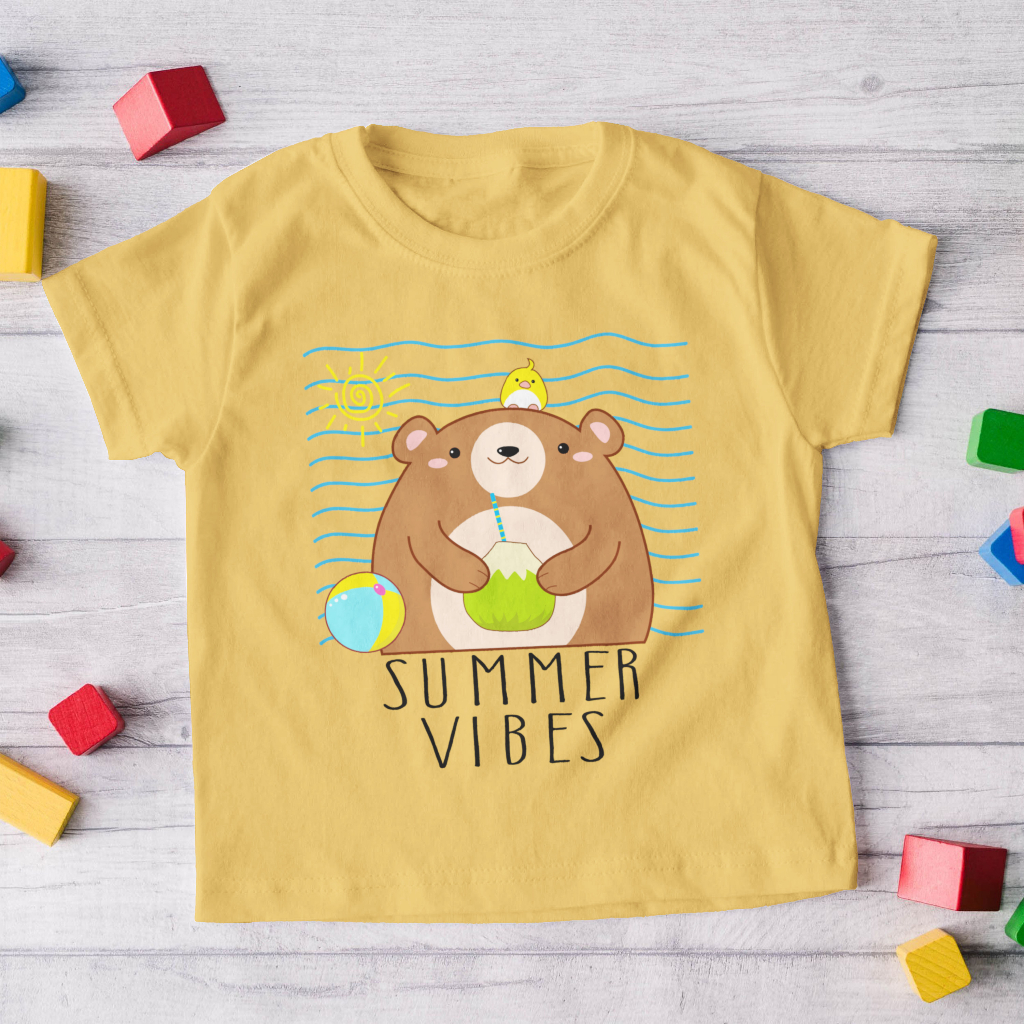 Kaos Anak Summer Vibes Bear - Atasan Anak Laki Laki Dan Perempuan