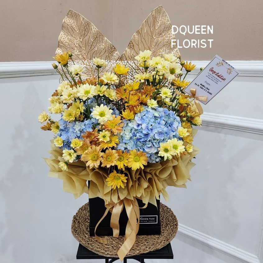 DQueen Florist Bunga Box Fresh Gift Flower Box Custom Bunga Buket Bucket Bulat Kotak Hantaran Ulang Tahun