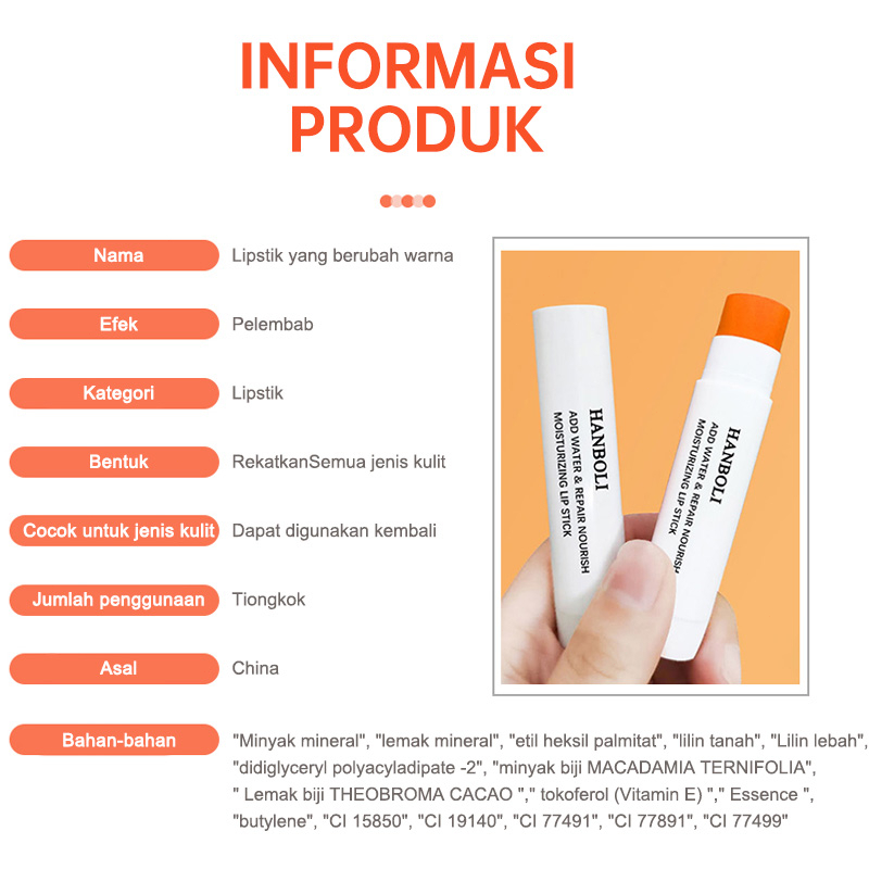 【COD】Red Orange HANBOLI Lip Balm Moisturizing Repair Nourish Lipstick Rubah Warna Pelembab Bibir Pecah Kering-CH