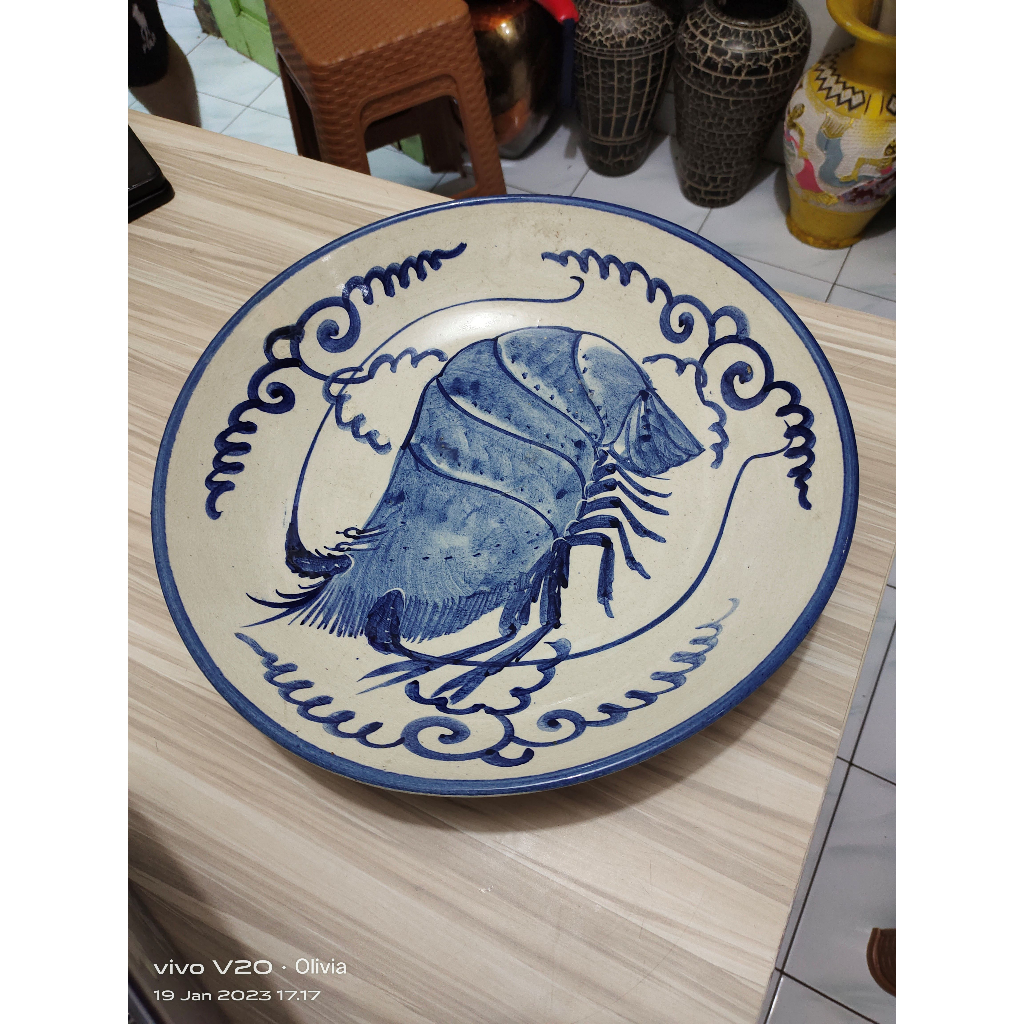 Piring Pajangan Keramik Udang Kuno Jadul Antik