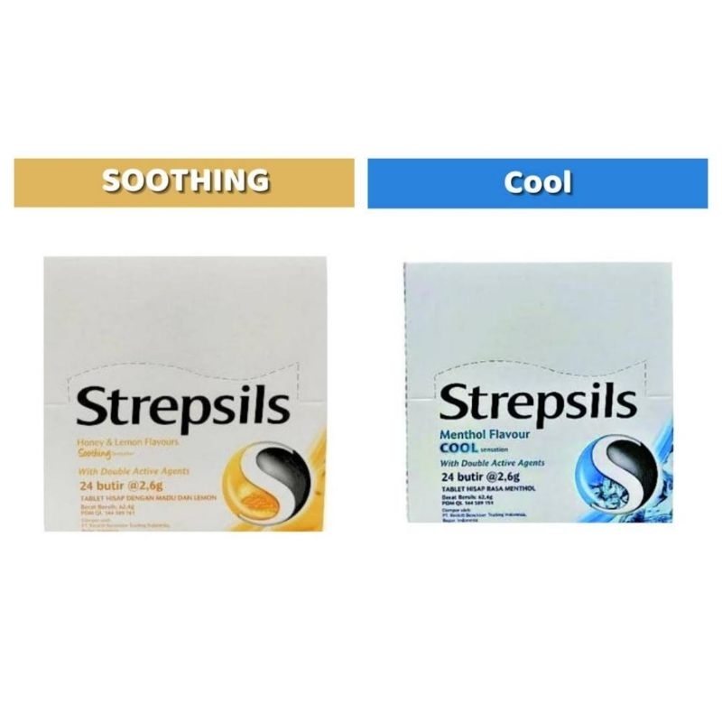 

strepsils permen tenggorokan cool menthol biru shooting honey lemon kuning 24's 24 butir pcs / box
