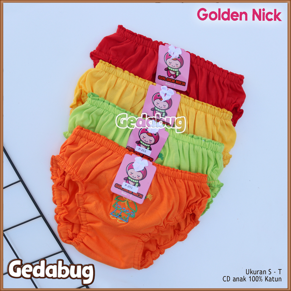 Celana dalam Anak Lucu Golden Nick Keriting Warna | CD Anak katun kombinasi | Size S - T