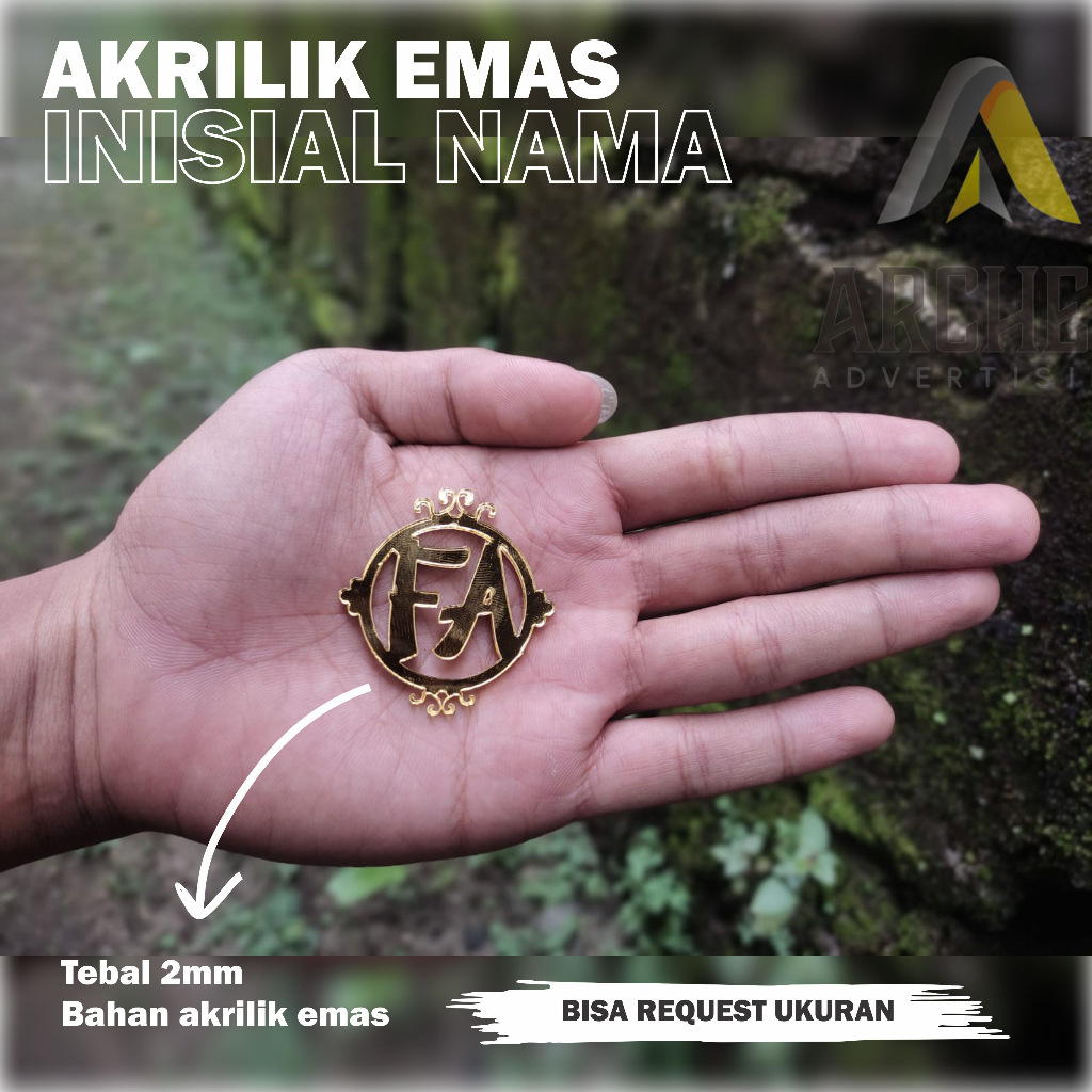 NAME TAG AKRILIK EMAS INISIAL NAMA UNTUK HIASAN MAHAR