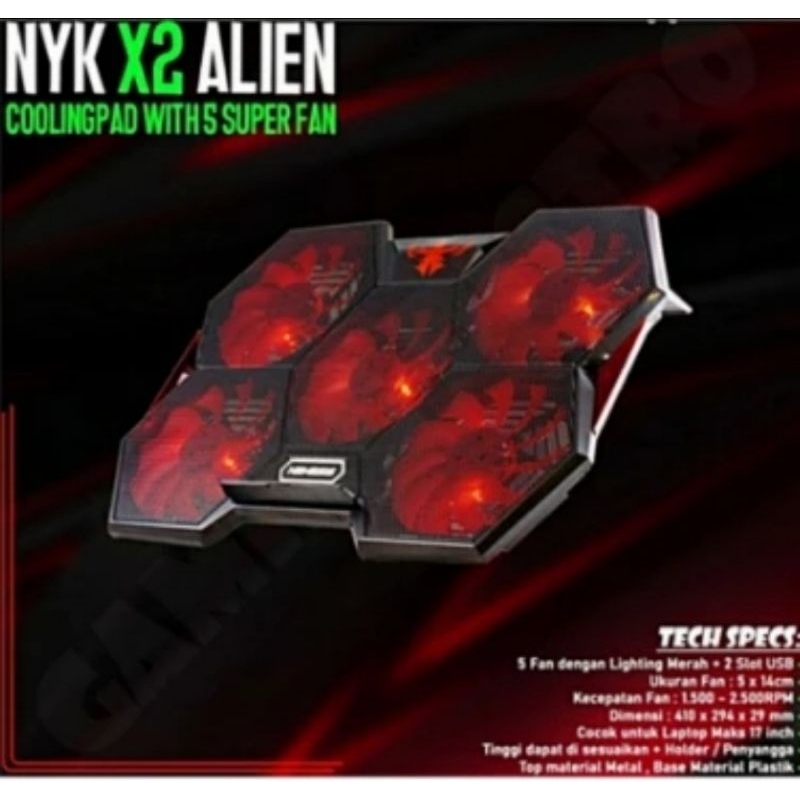 NYK Nemesis X-2 Alien Cooler Pad with 5 Super Fan - Cooling pad NYK X2