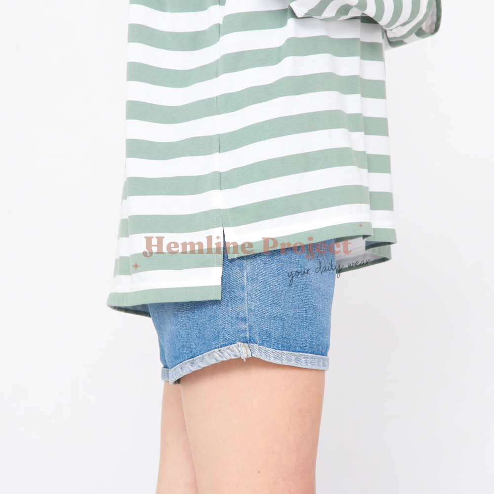 Hara Sage Green Oversized Stripe Top