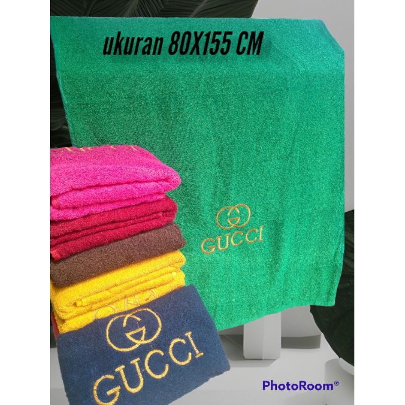 Handuk mandi dewasa motif GUcci polos dengan bordir benang emas ukuran jumbo 85X155CM