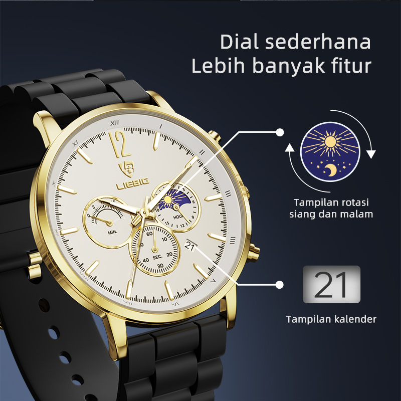 jam tangan pria anti air Men's Fashion Watch Quartz 30 ATM Watch Jam tangan premium tampilan siang dan malam