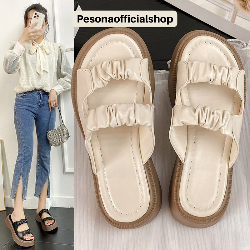 COD POS 453 Sandal Wedges Korea Wanita Design Model Terbaru Hak Tebal Wedges Tebal