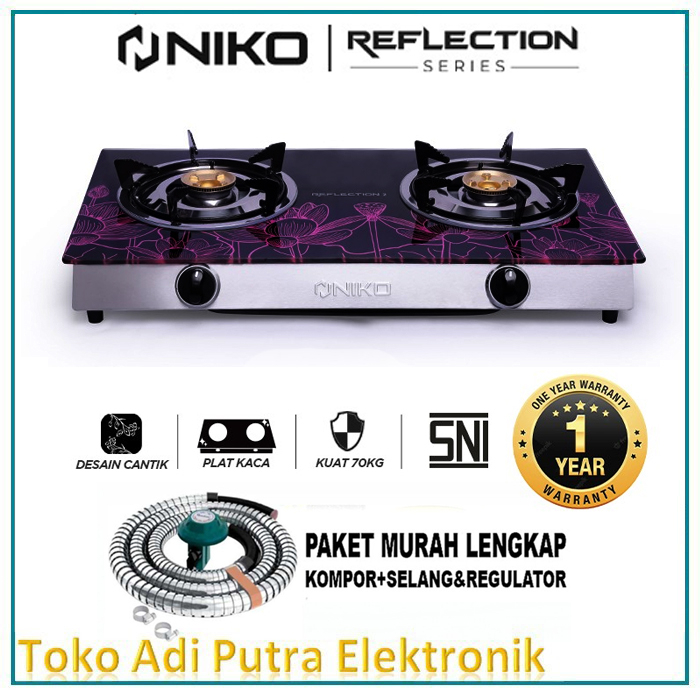 NIKO REFLECTION 2 KOMPOR GAS [2 TUNGKU] TEMPRET GLASS TEBAL MOTIF BUNGA