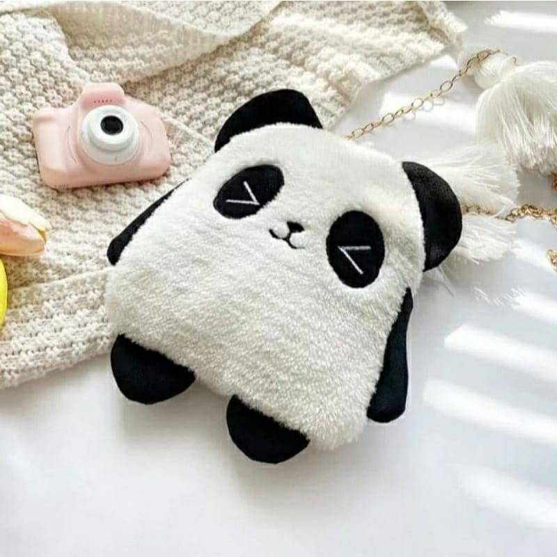 Tas Selempang Bahu Boneka PANDAPOO Tas Slempang Bulu Lucu Sling Bag Tali Rantai Korean Style