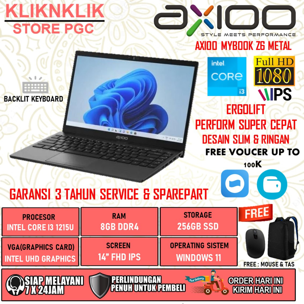LAPTOP AXIOO MYBOOK Z6 METAL INTEL CORE I3 1215U RAM 8GB 256GB SSD FHD IPS BACKLIT WINDOWS 11