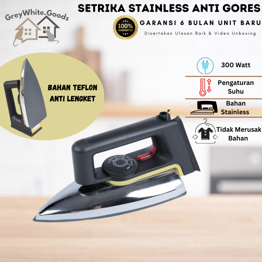 GW Setrika Dry Iron Stainless Hemat Daya Anti Gores