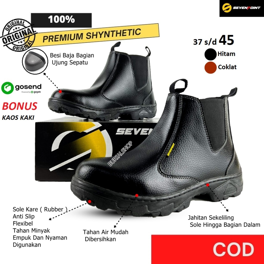 Sepatu Safety Boots Pria Wanita Original Ujung Besi Baja Sefty Shoes Septy Septi Cowok Spatu Lapangan Proyek Industry Tanpa Tali BS 08