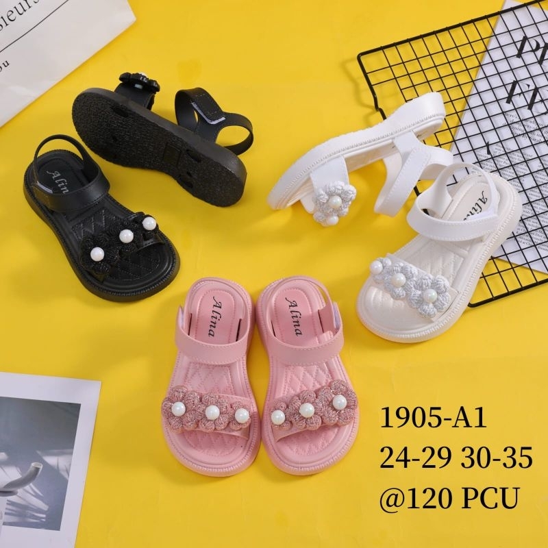 Sandal anak perempuan tali belakang kekinian 1905-A1 motif mutiara depan