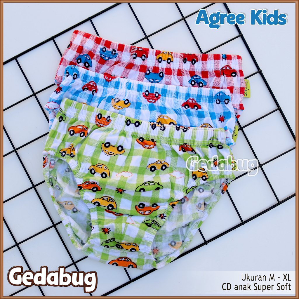 3 Pcs - Celana dalam anak Agree AK 018-A Print Warna | CD Anak Agree Kids Motif Boys | Gedabug