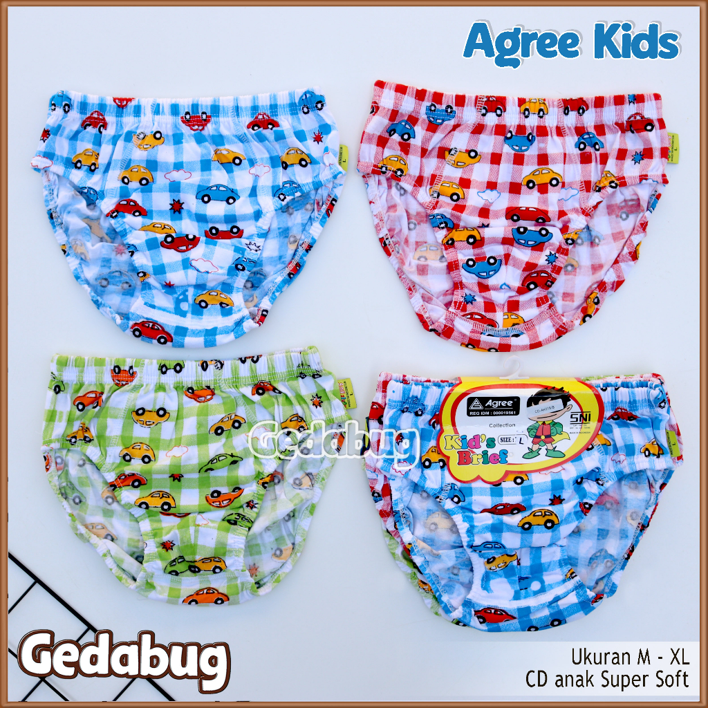 3 Pcs - Celana dalam anak Agree AK 018-A Print Warna | CD Anak Agree Kids Motif Boys | Gedabug