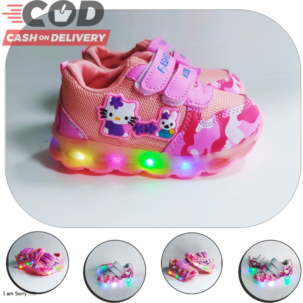 Sepatu Sneaker Heloo kitty Dengan lampu led menyala bisa cod