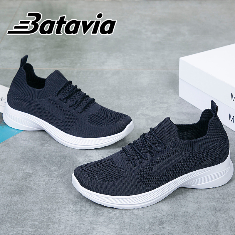 （COD）Batavia Sepatu wanita anyaman terbang baru yang nyaman dan bernapas, sepatu olahraga wanita, sepatu kerja, sepatu joging siswa N12