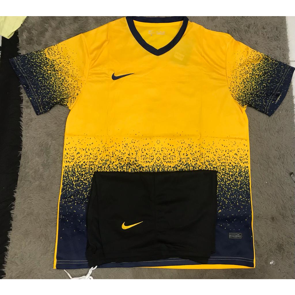 SETELAN BAJU FUTSAL SEPAK BOLA KUNING HITAM GRADE ORI IMPORT