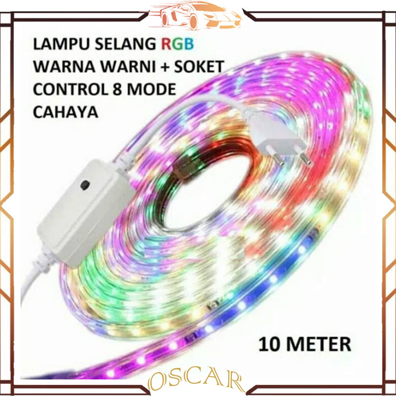 LAMPU LED STRIP SELANG WARNA WARNI 3528 2835 220V + ADAPTOR 10M METER 5050 OUTDOOR RGB LAMPU TIKTOK