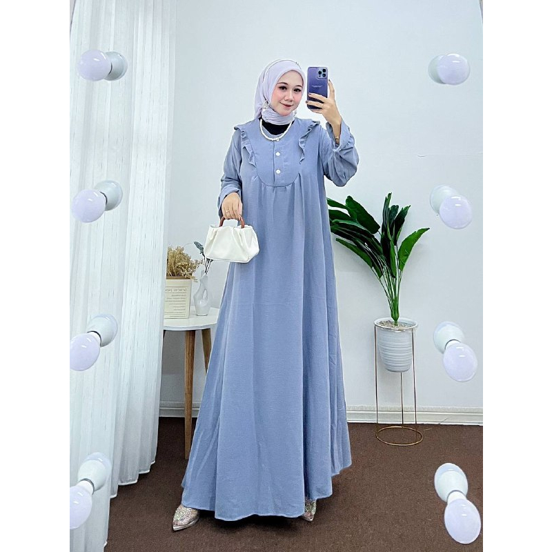 Gamis Wanita Zalima Maxi Dress Bahan Crinkle AirFlow Kancing Depan Fashion Muslim