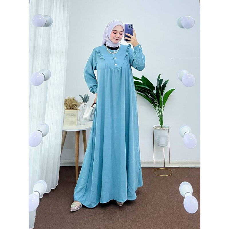 Gamis Wanita Zalima Maxi Dress Bahan Crinkle AirFlow Kancing Depan Fashion Muslim