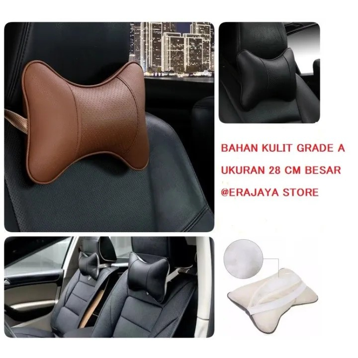 Bantal Leher Mobil Car Headrest Universal Kulit Empuk