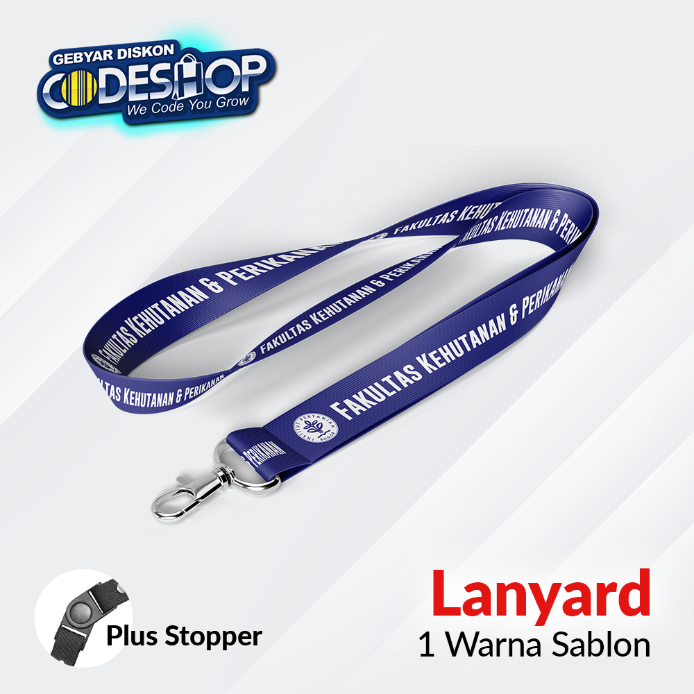 

Custom Tali Lanyard ID Card 90 x 1,5 cm Sablon 1 Warna 1 Sisi Plus Stopper