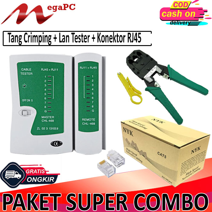 Paket Tang Crimping Tool + Lan Tester + 1 Box RJ45