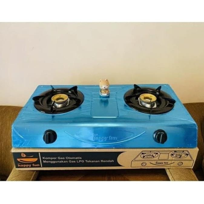 Kompor Gas 2 Tungku Stainless Steel Happy Fun LPG Elpiji Automatic Gas Cooker Serbaguna