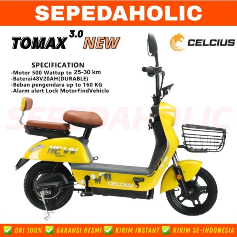 Sepeda Listrik CELCIUS TOMAX 3.0 NEW (Sama dengan TOMAX 6.0) / TOMAX 3.3 500 Watt