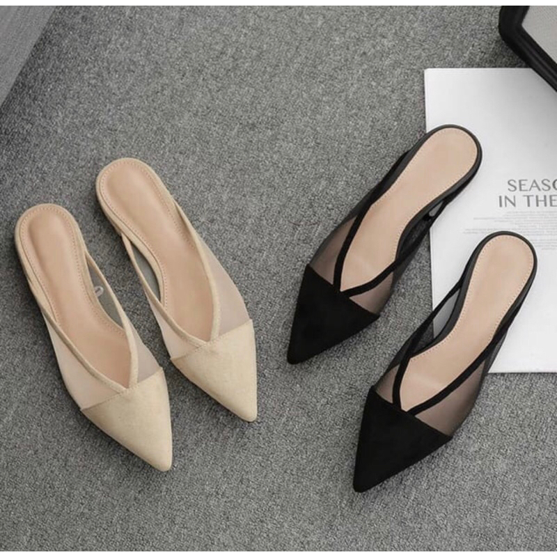 SANDAL WANITA SLOP FLAT BRUKAT