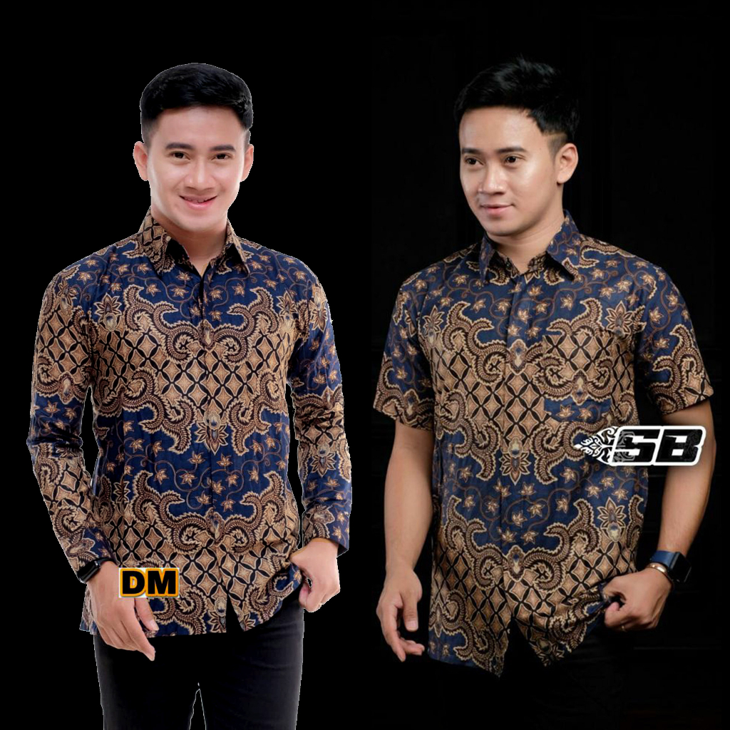 Kemeja Batik Lengan Panjang BSWART HRB026 Kenongo motif jalu navy