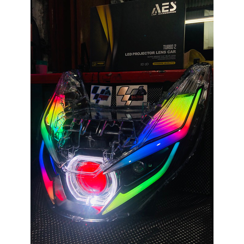 LAMPU PROJIE BILED AES TURBO 3in PCX 160 NEW FULLSET ALIS RGB SEIN RUNNING HEADLAMP/REFLEKTOR