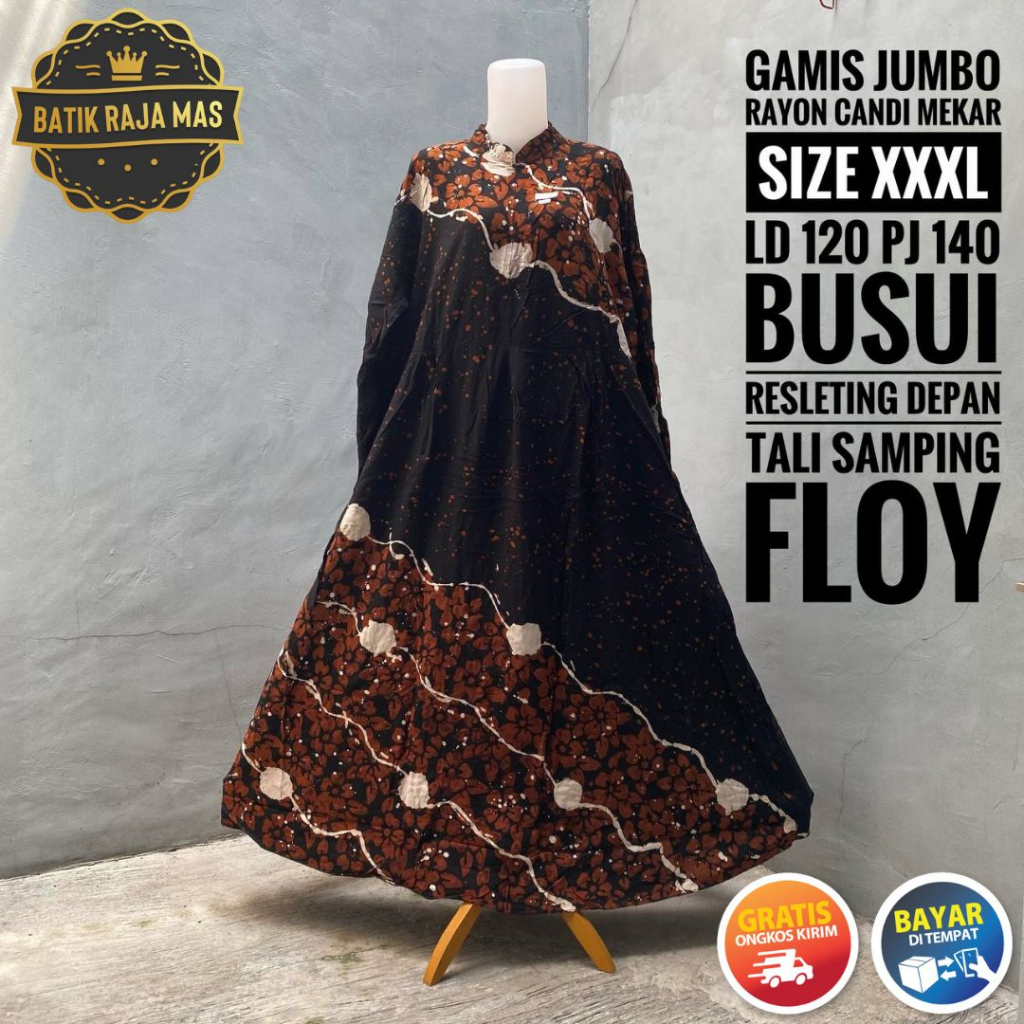 Gamis Wanita Jumbo Rayon Original Candi Mekar Simpel Elegan Busui Friendly Resleting Depan Twil Tuwi